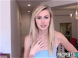 jaw-dropping light-haired realtor pummels for money